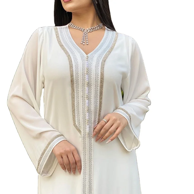 

Plus size algerian quinceanera maxi abaya turkish evening muslim dresses for women muslim women prayer clothing, White