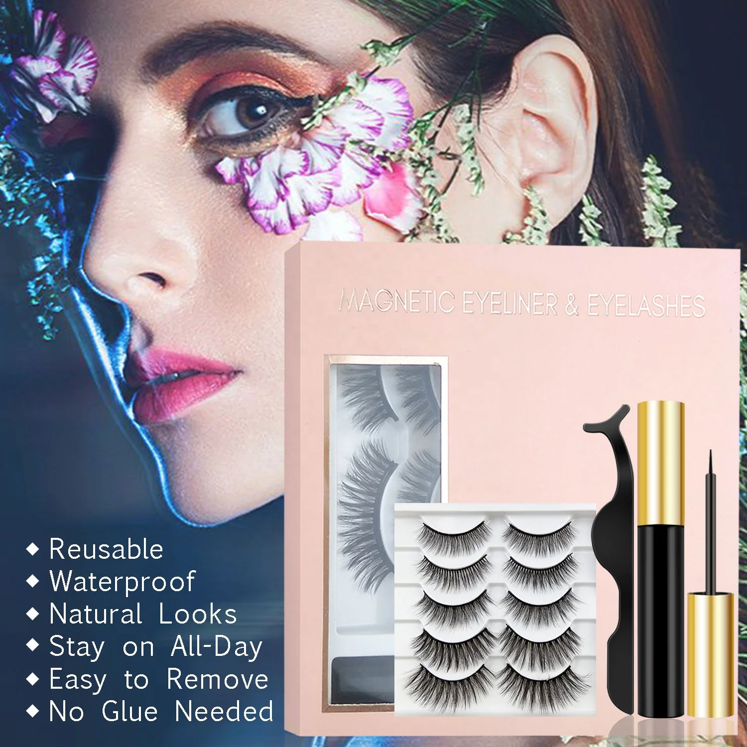 

Wholesale 3D Eyelash Tweezers Packaging Box Set And Magnetic Eyelashes With Eyeliner, Natural black& colorful