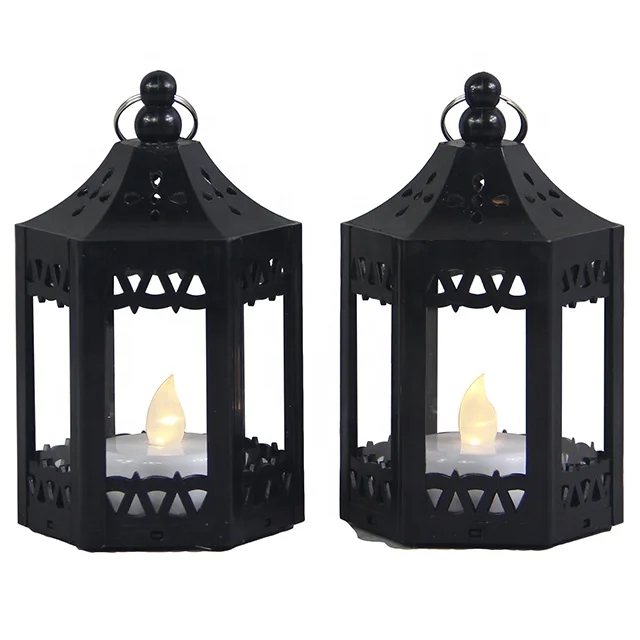 

Wedding Home Decor Black Plastic Ramadan Moroccan Mini Votive LED Tea Light Mini Candle Lanterns Holder