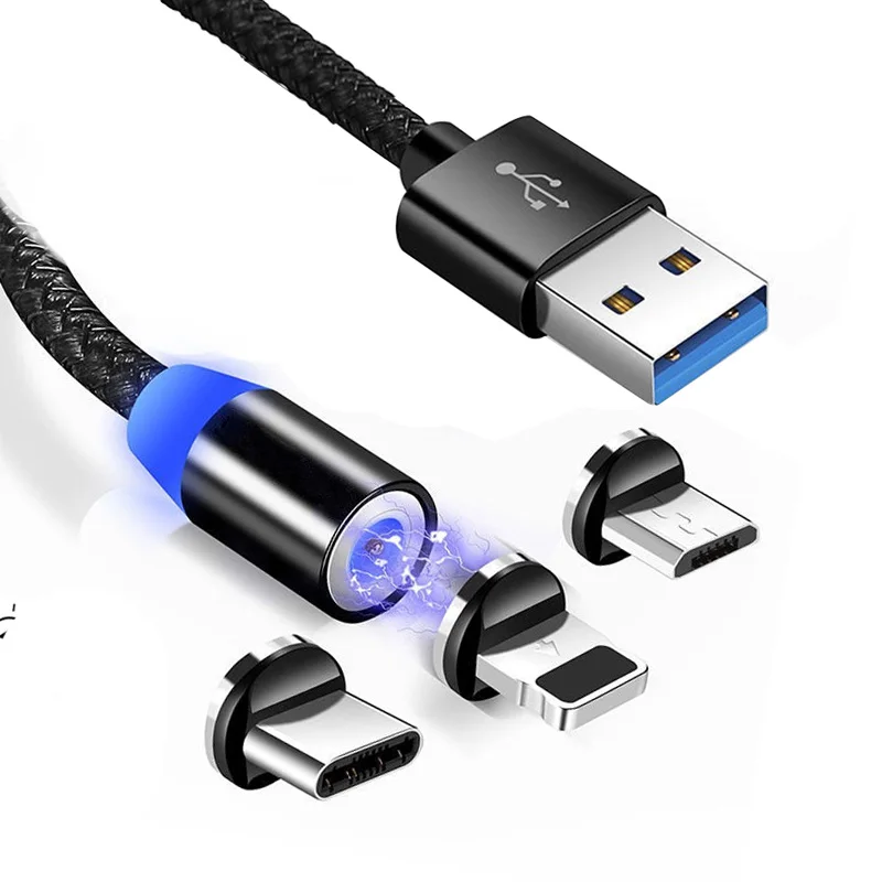 

JMTO 2021 NOW Good quality 360 Rotate Magnetic charging magnet Usb cable 3 in 1 fast charging magnetic cable for Android for ios, Red/black/sliver