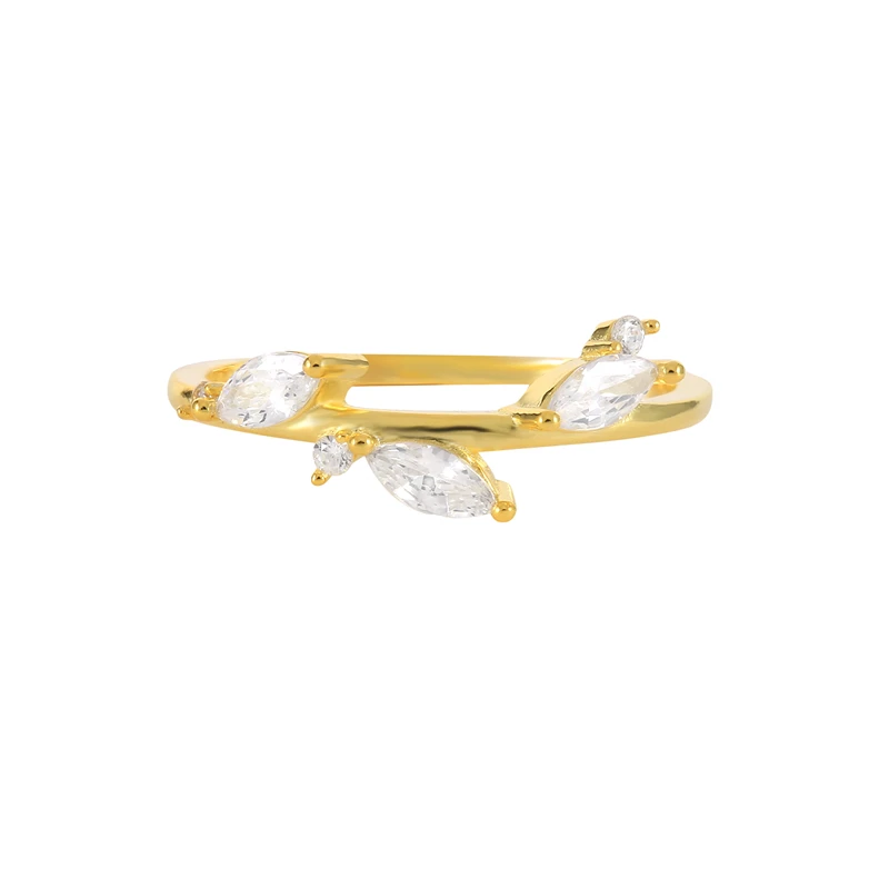 ROXI Exquisite Style 18K Gold Plated Cubic Zircon Geometric Ring Elegant Shiny Diamond Leaf Ring