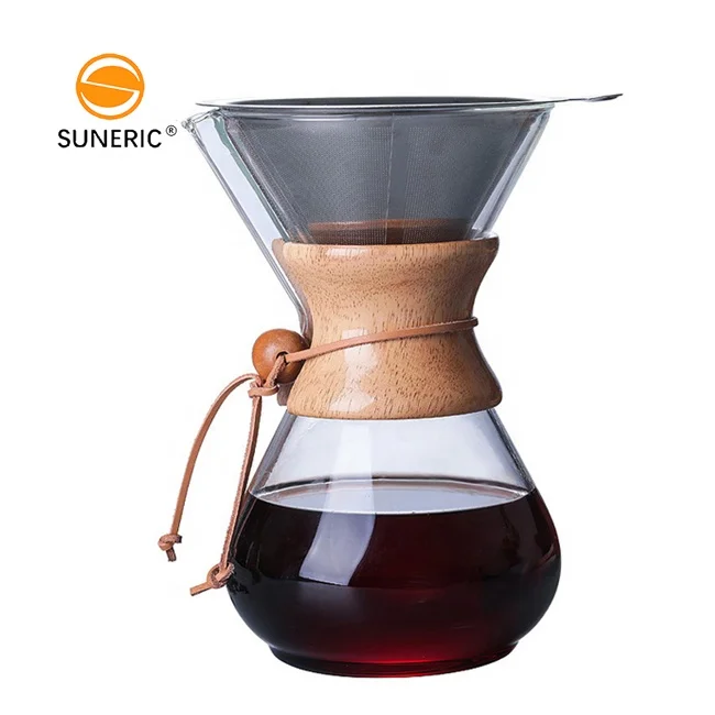 

Wholesale glass coffee maker with stainless steel filter pour over coffee filter glass coffee maker set