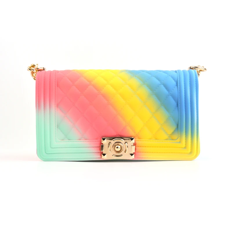 

Fashion chain lady bag candy jelly hand bags handbags women luxury purse pvc rainbow colorful bags, Candy or custom