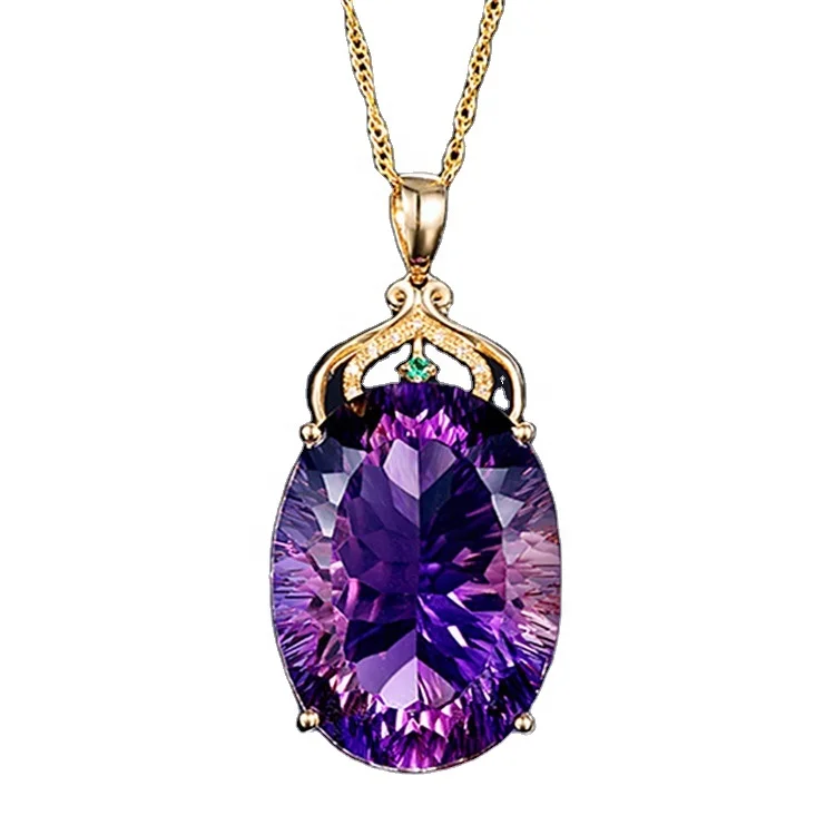 

Fashion Jewelry Oval Purple CZ Crystal Pendant Gold Color Female Necklace Lady Gift