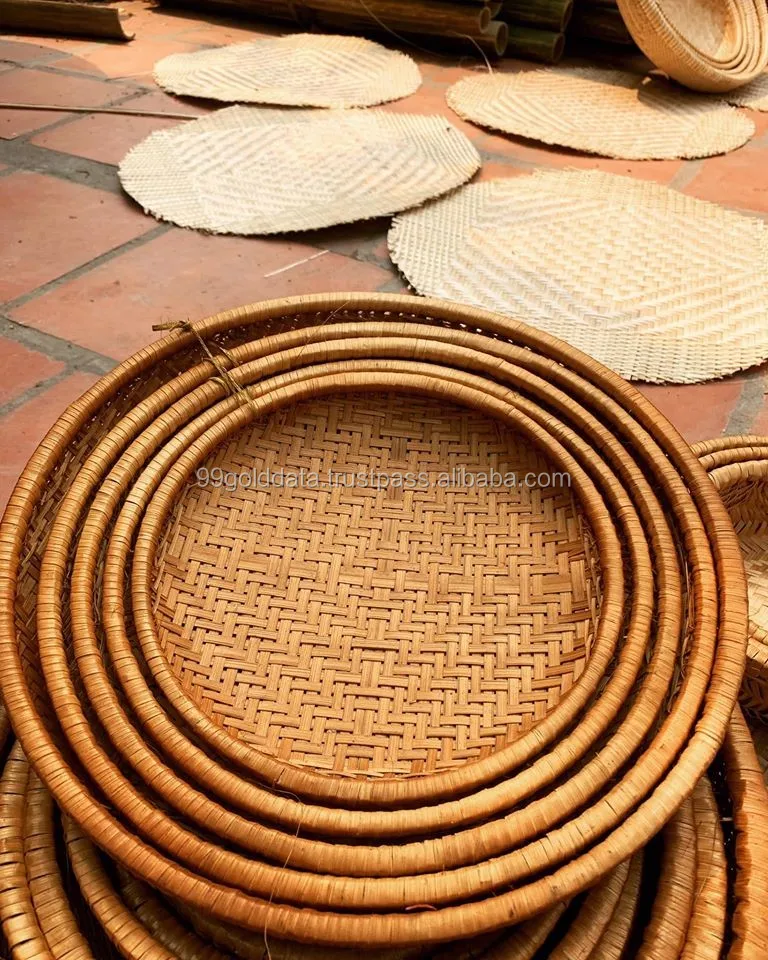 Wholesale Round Flat Winnowing Bamboo Basket From Vietnam Cheap Price