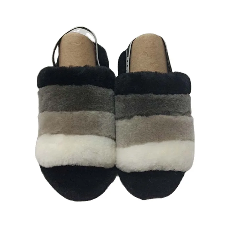 

Wholesale Logo Custom Card free shipping Uggging Fuzzy Real Fur Strap Oh Year Fluff With Box Womens Furry Slippers Slides, Black blue red yellow grey cheetah
