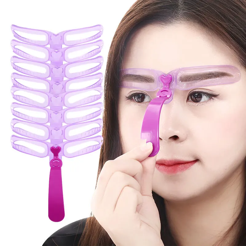 

Hot Selling 8 Pcs Different Eyebrow Stencils Eyebrow Assistant Tool With Polybag Packing, Pink and purple