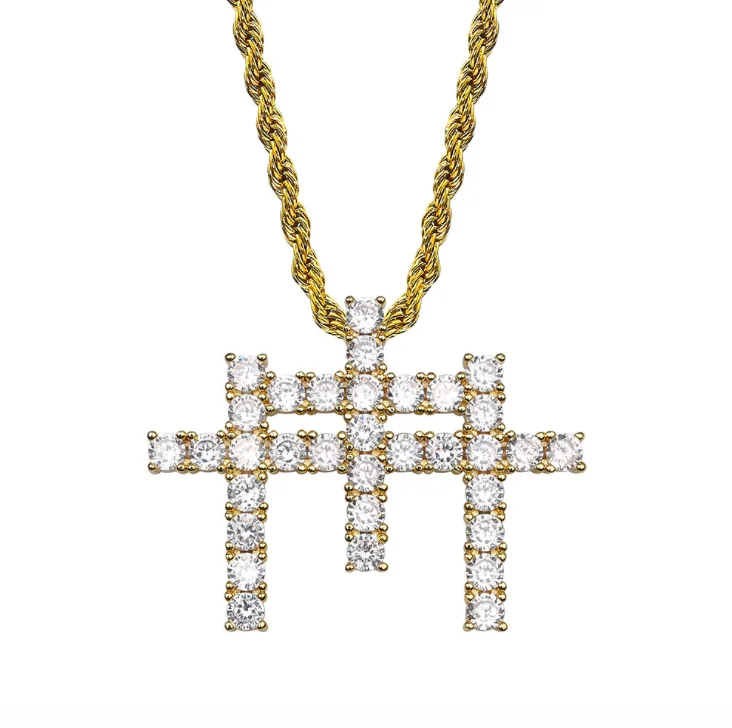 

Jialin jewelry ins hot hiphop iced out full diamond M gunna solid cross pendant necklace