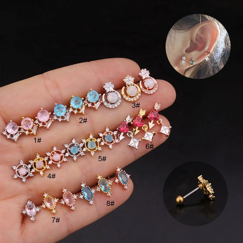 

CLARMER 2021 New design Stainless Steel earrings colors zircon jewelry piercings cartilage stud earrings for woman, As show