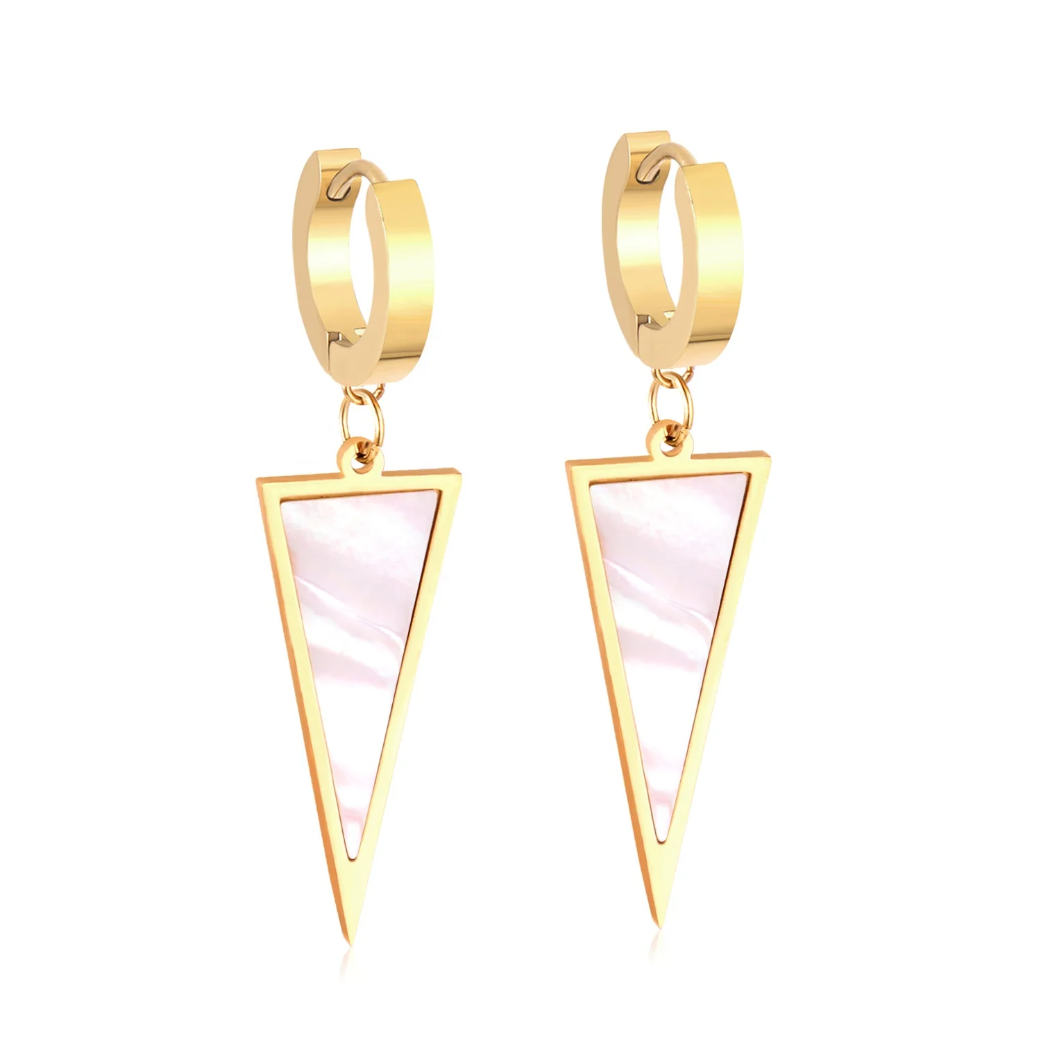 

Ason Fashion Triangle Hook Earrings 18K Gold Plated Custom Natural Shell Earring Gift Jewelry for Women Girls