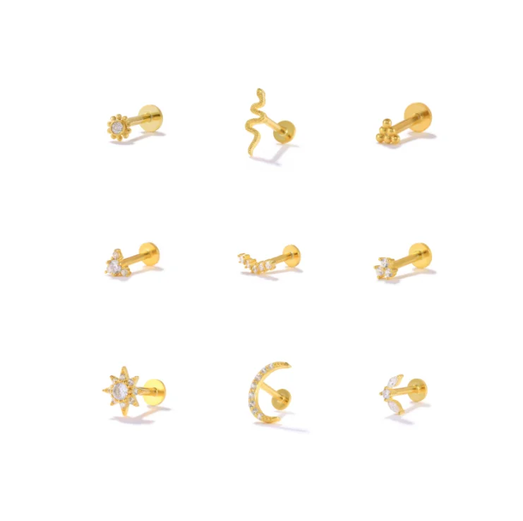

ROXI 925 Sterling Silver Ear Nails Lope Helix Tragus Conch Piercing Jewelry Daith Threaded Labret Cartilage Piercing Earring, 18k gold/rhodium