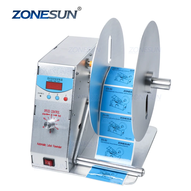 

ZONESUN NEW Digital Automatic Label Rewinder Clothing Tags Barcode Stickers Winding Machine Volume Label for Supermarket