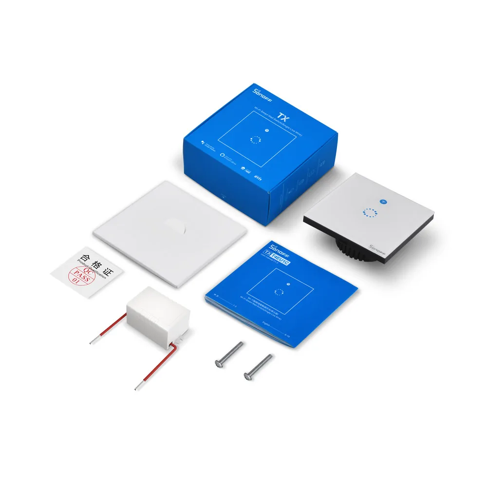 
No Neutral Wire SONOFF T4 EU 1C 1 Gang WiFi Touch Panel Remote Wall APP/Voice Control Light Timing Switch Works with Alexa 