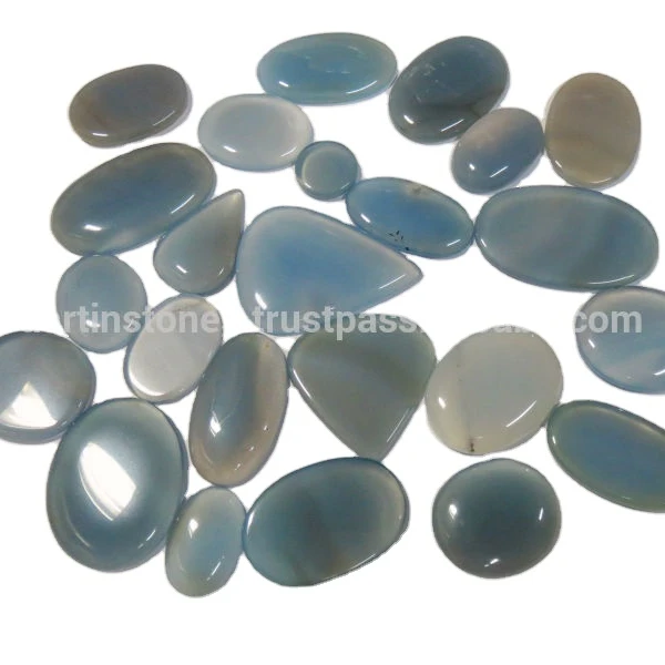Un par de 8 mm redondas de Cabujón-Corte Natural Azul-Fuerte indio calcedonia piedras preciosas 