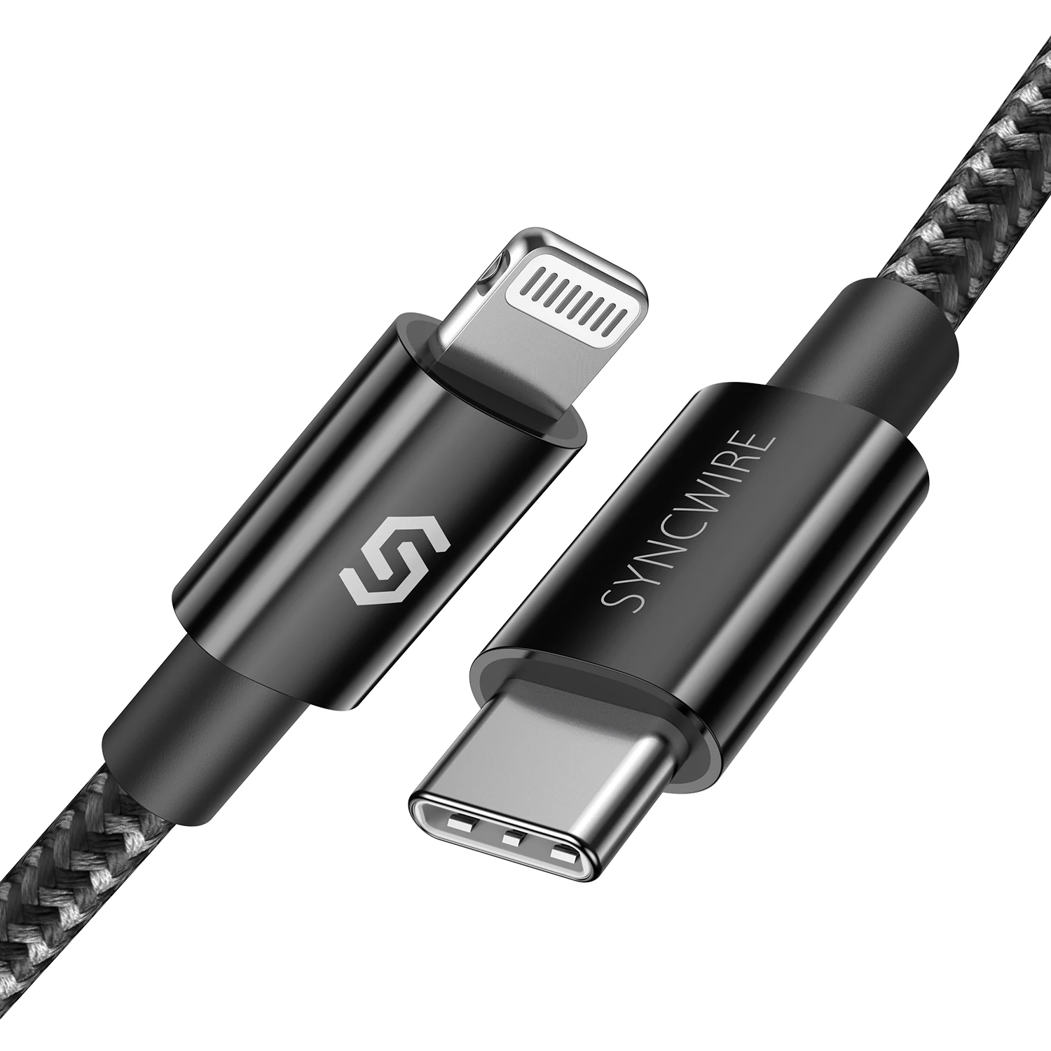 

Syncwire 1m/2m Nylon Braided USB C to Lightning Cable for iPhone, Obsidian black/shiny silver