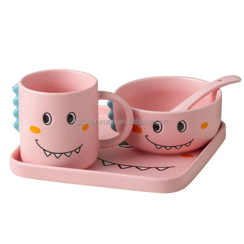 

Household Ceramic Dish Set Children Separated Grid Tray Home Breakfast Plate Salad Bowl Cute Cartoon Pig Baby Children Tableware, Blue