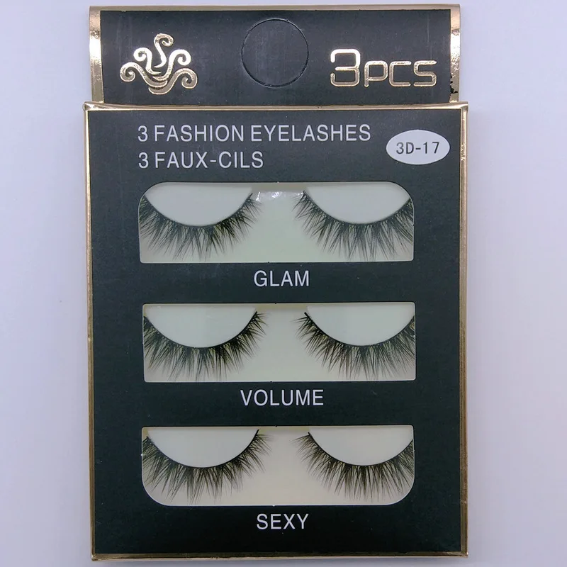 

Wholesale three-dimensional multi-layered false eyelashes extended eyelashes 3 pairs of faux mink eyelashes, Natural black