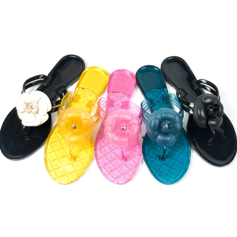 

Luxury Outdoor Flat Sandal Ladies Shoes Slipper Camellia Logo PVC Thong Flat Women Jelly Flip Flop Sandal Shoes