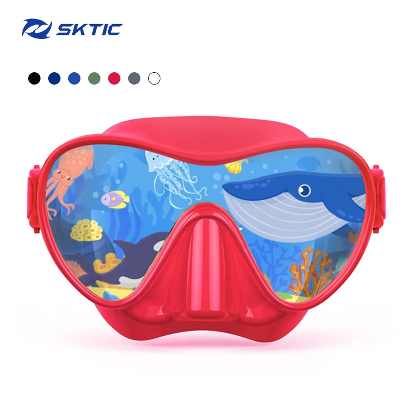 

SKTIC Professional Scuba Diving Mask Kids Red Snorkel Goggles Anti-Fog Tempered Glasses Diving Swimming Equipment