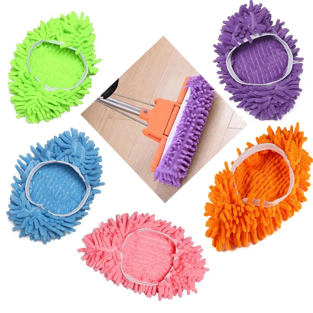 

Home Cleaning Tools Reusable Microfiber Floor Washable Dust Slippers For Car shoes Cleaning Covers for floor Chenille Mop Pad, Customized color