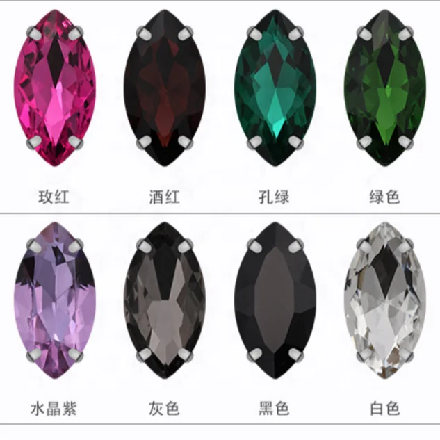 

hmt193 5*10mm Sew on Glass Rhinestone Gems Silver Prong Setting Mix Color sew on Diamond for Dress Cloth Shoes Swimsuit bags etc