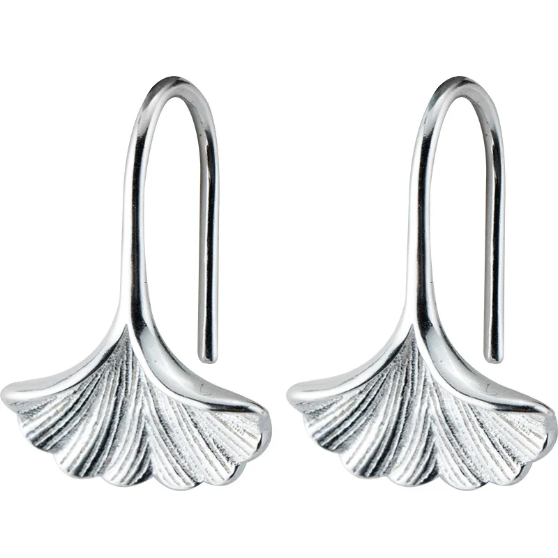 

E2022 New Arrivals Special Hip Hop Jewelry 925 Sterling Silver Ginkgo Leaves Short Ear Hook Earrings