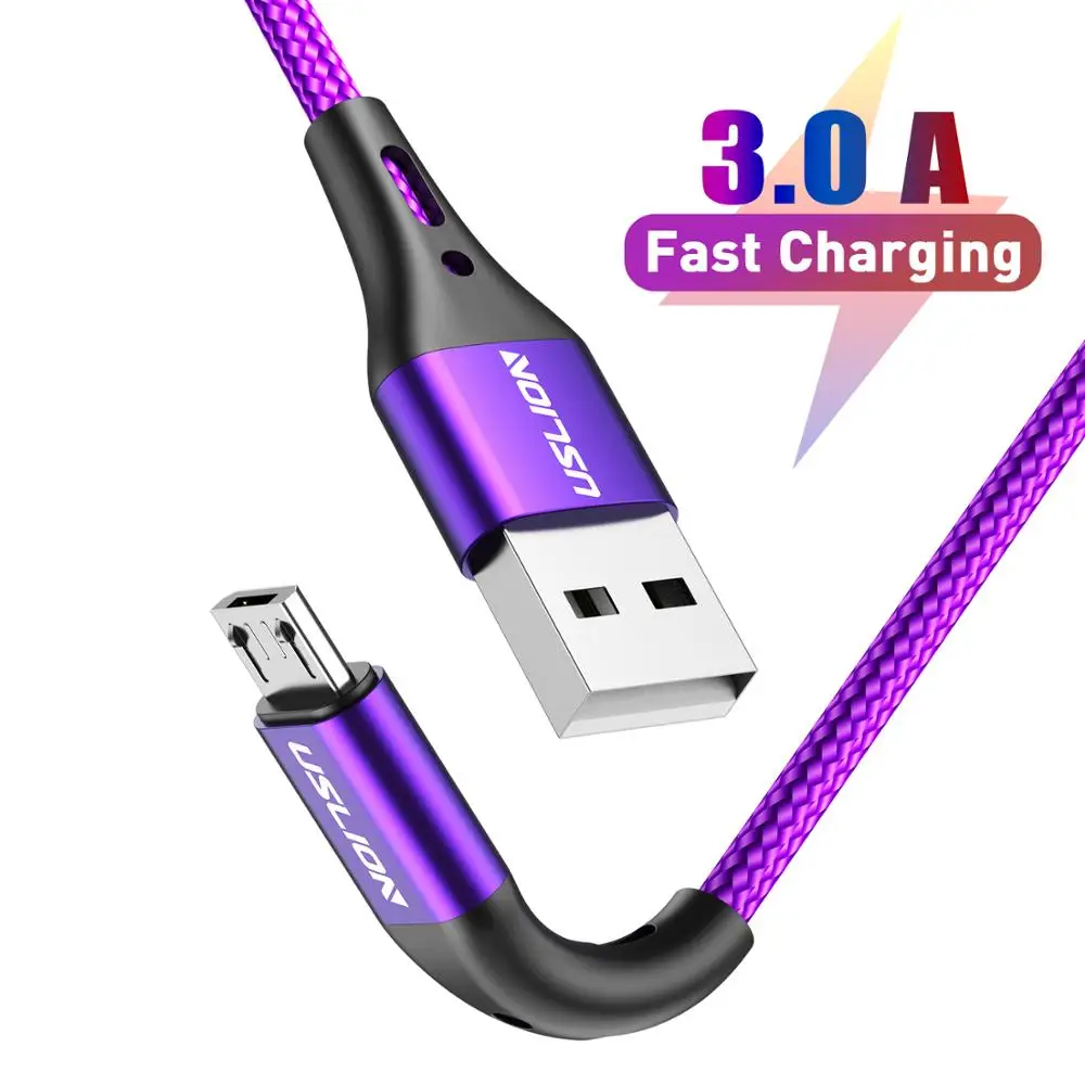 

USLION Micro USB Cable QC 3.0 Fast Charing Cable for Xiaomi Mobile Phone Data Cable for Android, Black,blue,purple,red