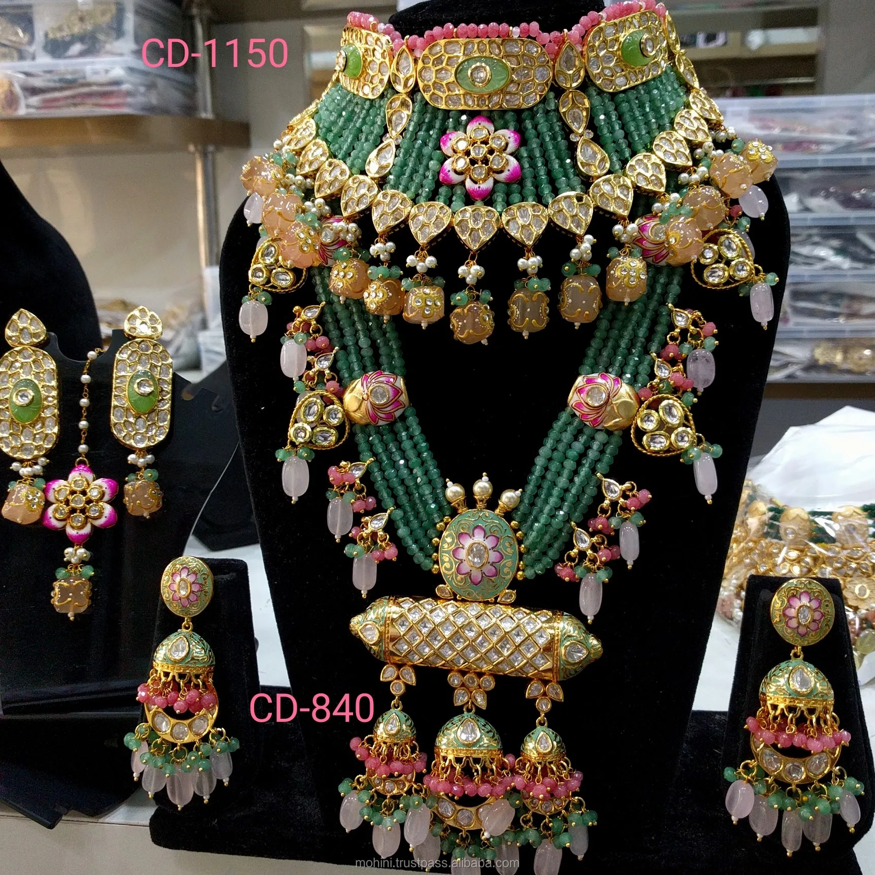 Details about   Bridal  Wedding Meena Kudan Gold Plated Fashion Handmade Jewelry Necklace Sets 