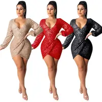 

2020 new trendy prom fashion v neck sexy woman evening party club sequin dress
