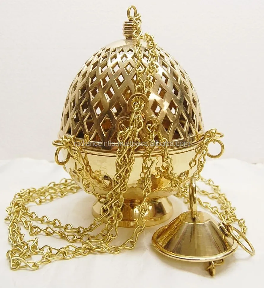 Brass Triple Chain Cathedral Censer - Thurible for Aromatics