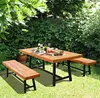 3-Piece Wooden Rectangular Dining Table Set with 2 Benches/ Dining Set Kitchen Table Set with Metal Frame