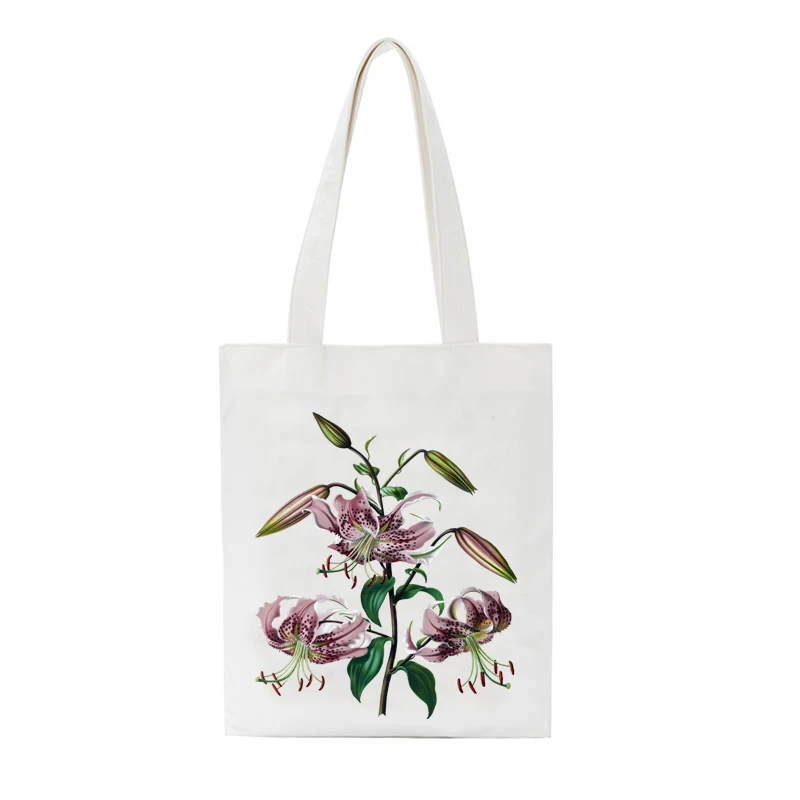 

Rose Lily Lotus DIY Printed Bag For Pretty Ladies Harajuku Handbags Canvas Custom Bag Tote Girls Casual Bags