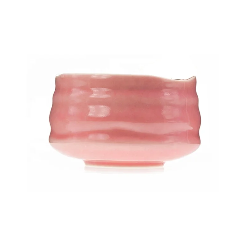 

Unique Shiny Cute Pink Custom Ceramic Chawan Kiln Glazed Handmade Japanese Matcha Bowl Set, Colorful