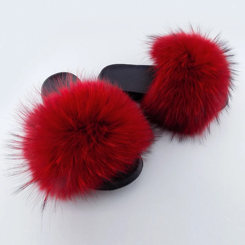 

High Quality Wholesale Fluffy Sandals New Indoor Real Raccoon Fur Slides For Woman, Chosen colors from our stock colors