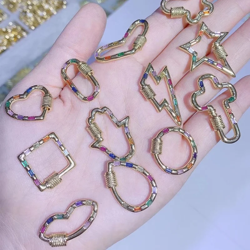 

CZ Micro Pave Rainbow Stone Heart Screw Clasp