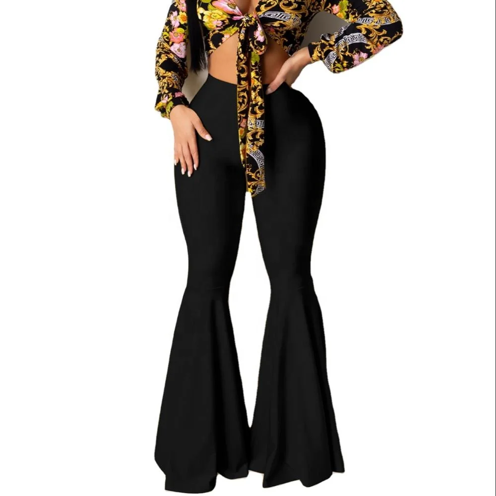 

Hot Sale Plus Size Pants 6 Colors Slim Lotus Leaf Palazzo High Waist Clubbing Wide Leg Pants Women, Multi colors