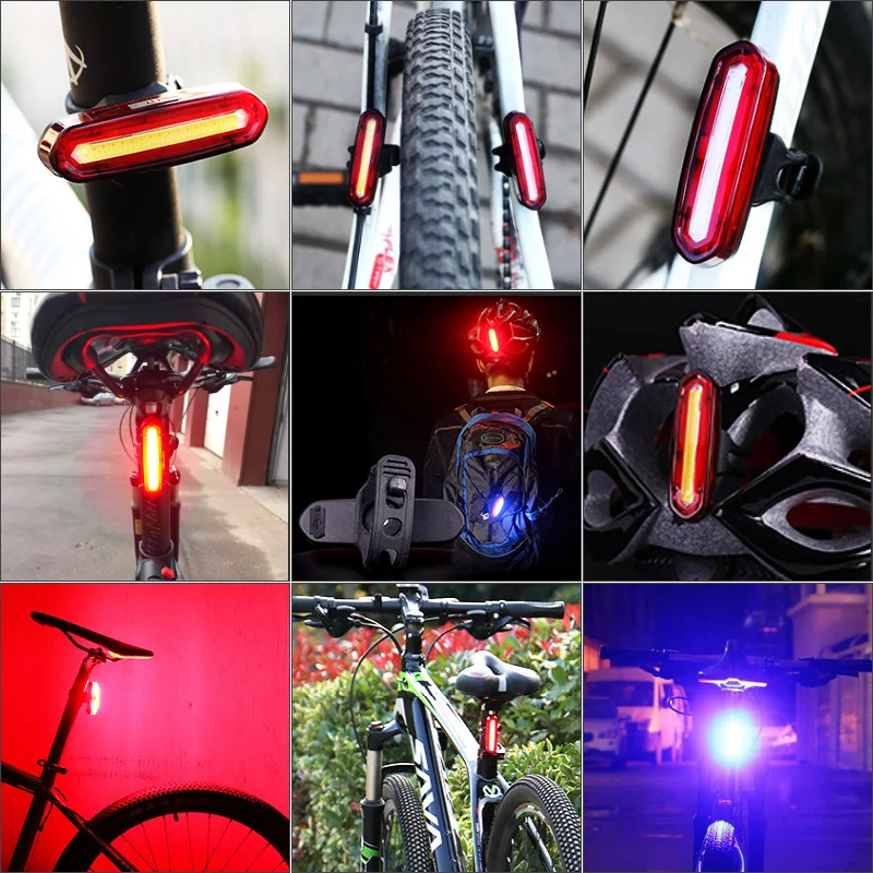 

2021 Newest Rechargeable USB Waterproof Outdoor Bike Tail Light LED Warning Bicycle Back Light, Red, white, red/blue, red/white