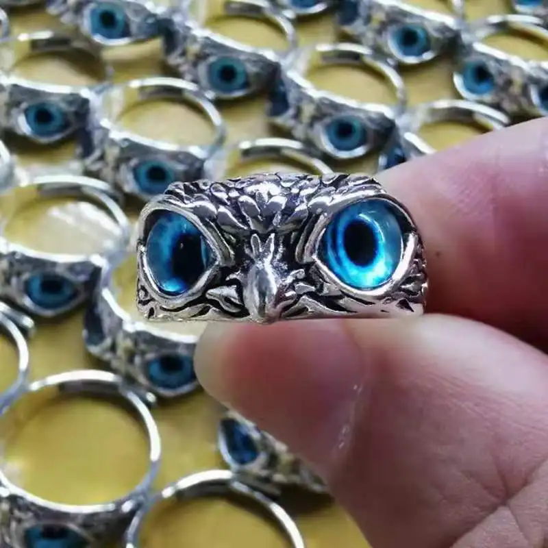 

Wholesale Retro Animal Open Adjustable Sterling Silver Demon Eye Owl Ring Jewelry Gift For Women And Men, Blue