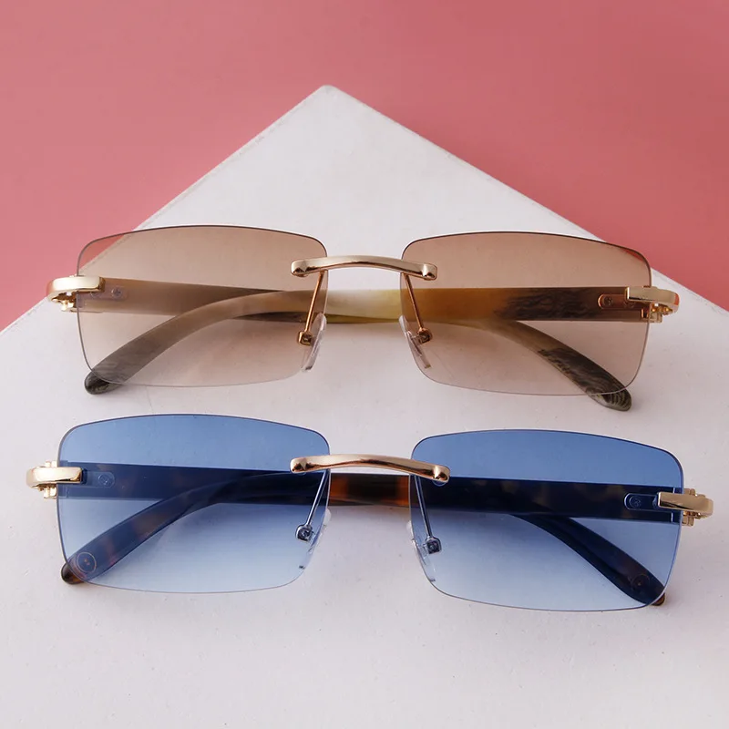 

Lmamba 2021 Square rimless sunglasses fashion horns men sun glasses designer women shades custom