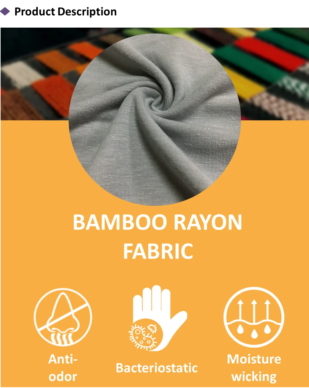 Natural Fiber Super Soft Wicking Anti Odor Bamboo Cotton Fabric For