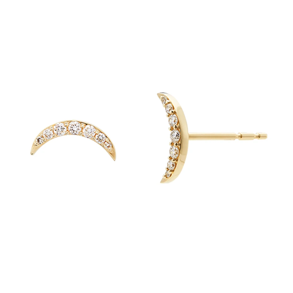 

Wholesale Minimalist Jewelry 925 Sterling Silver 14k gold piercing 18k Gold Plated Cubic Zircon Moon Stud Earrings