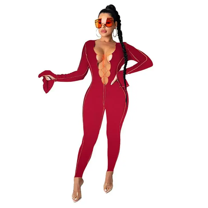 

2021 New Arrival Women Fashion Clothing Women Bandage Bodycon One Piece Jumpsuits And Rompers
