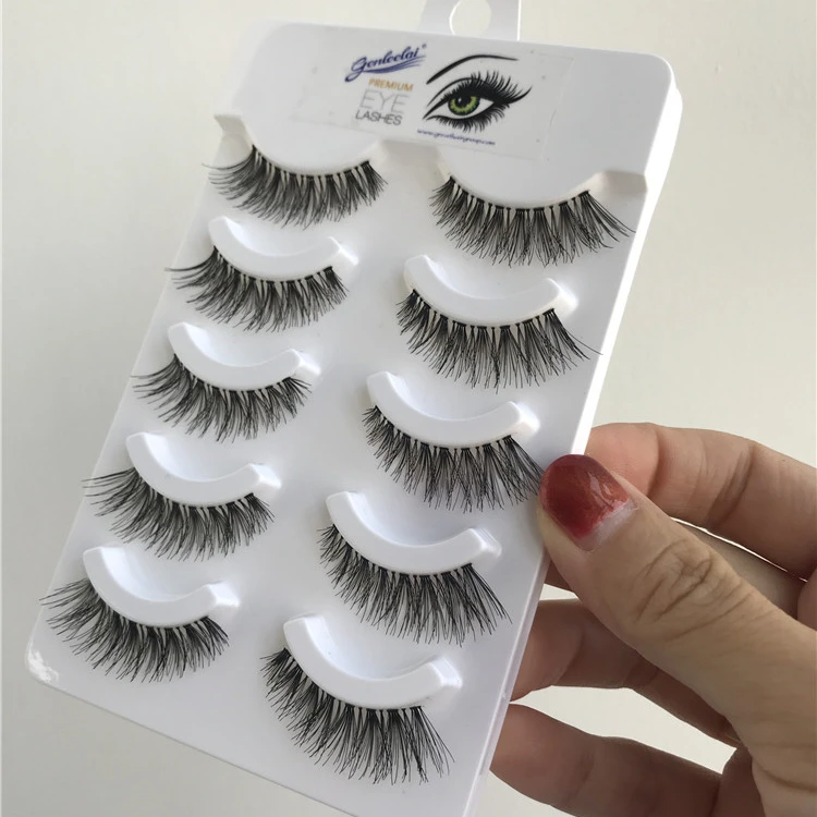 

Natural Clear Band Eyelashes Hot Sale Cheap Strip False Lash Best Wispy Style Eyelash 5 Pairs Packaging Box Custom Logo Samples