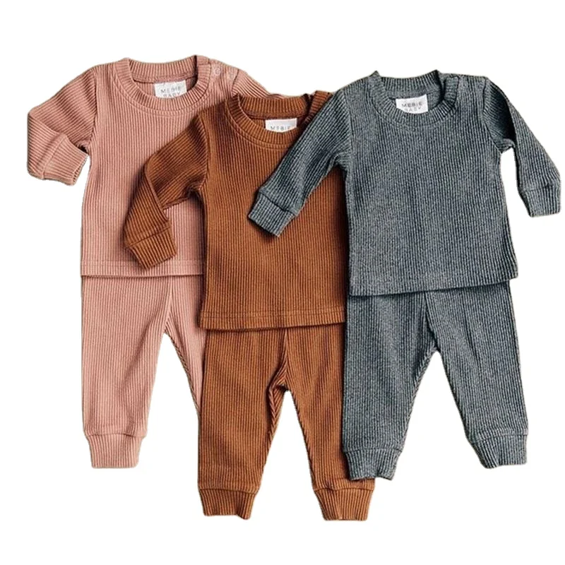 

3600 Spring Toddler Winter Cotton Newborn Baby Boys Girls Clothes 2PCS Baby Solid Pajamas Unisex Kids Clothing Sets