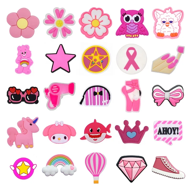 

Pink Girls croc shoe charms for adults clog shoe decorations, As picture