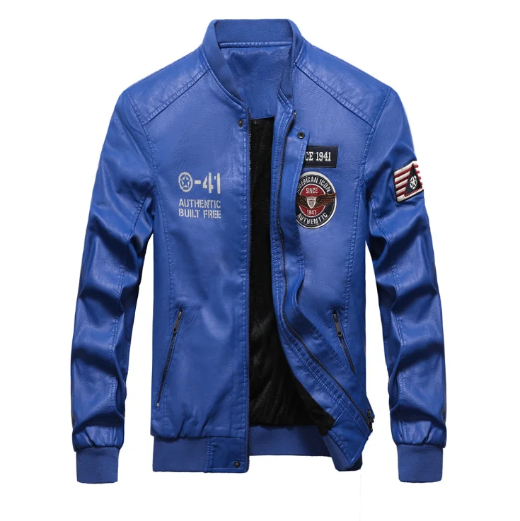 Baseball stand collar leather men's autumn and winter new PU leather jacket trend motorcycle jacket