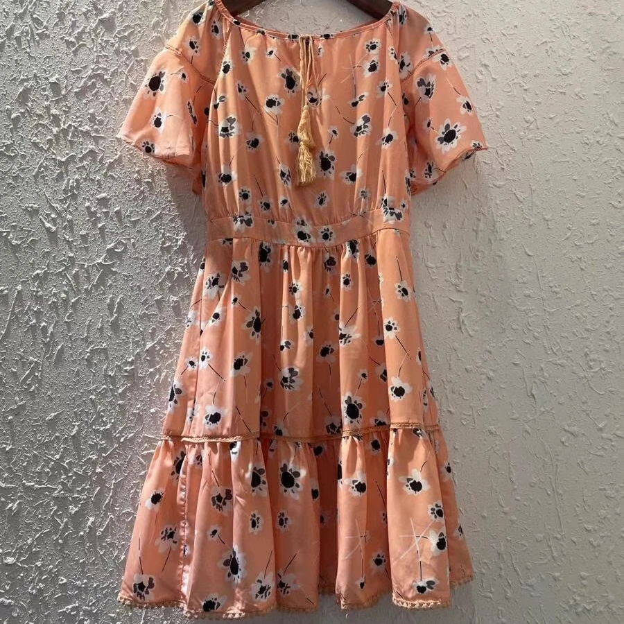 

Women Runway Dress 2021 High Quality Summer Star Style O-Neck Short Sleeves Print Casual Holiday Dresses Vestido