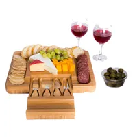 

Multifunctional Square Thickening Large 4PC Cutlery Bamboo Bread Cheese Cutting Board Set with Drawers