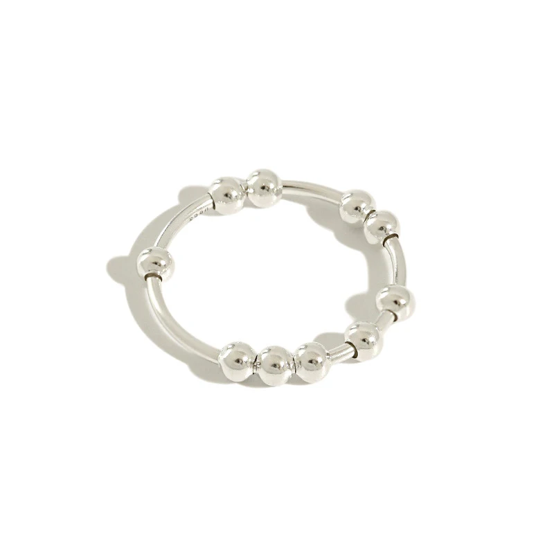 

H-R9019 S990 Sterling Silver Beaded rings round fashion simple rings for women