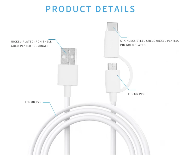 usb c cable 3A 2 in 1 Type C Micro USB Cable Fast Charge Data Cable for Huawei - ANKUX.COM